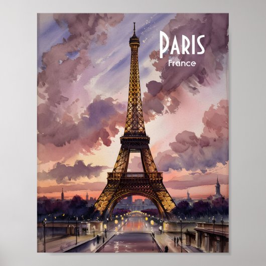 Paris Eiffelturm Dämmerung Wasserfarbe Benutzerdef Poster (Vorne)