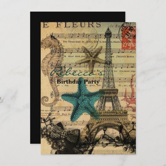 Paris-Eiffelturm des tropischen Seepferds Einladung (Vorne/Hinten)