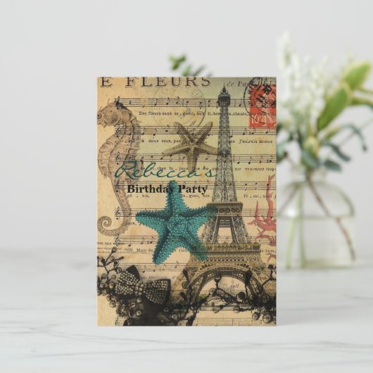 Paris-Eiffelturm des tropischen Seepferds Einladung (Stehend Vorderseite)