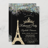 Paris-Eiffelturm, farbenfrohe Konfetti-Retirement Einladung (Vorne/Hinten)