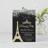 Paris-Eiffelturm, farbenfrohe Konfetti-Retirement Einladung (Stehend Vorderseite)