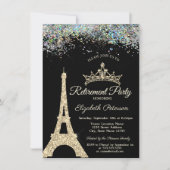 Paris-Eiffelturm, farbenfrohe Konfetti-Retirement Einladung (Vorderseite)