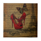Paris Eiffelturm fashionista Rote Stilettos Fliese (Vorderseite)