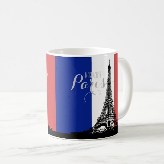 Paris-Eiffelturm-Frankreich-Flaggen-Monogramm Kaffeetasse (VorderseiteRechts)