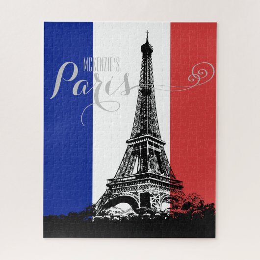 Paris-Eiffelturm-Frankreich-Flaggen-Monogramm Puzzle (Vertikal)