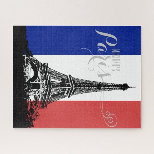 Paris-Eiffelturm-Frankreich-Flaggen-Monogramm Puzzle (Horizontal)