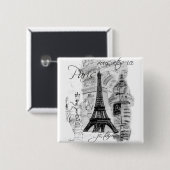 Paris Eiffelturm Französische Szene Collage Button (Vorne & Hinten)