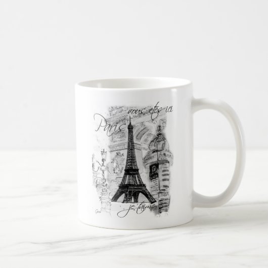 Paris Eiffelturm Französische Szene Collage Kaffeetasse (Rechts)