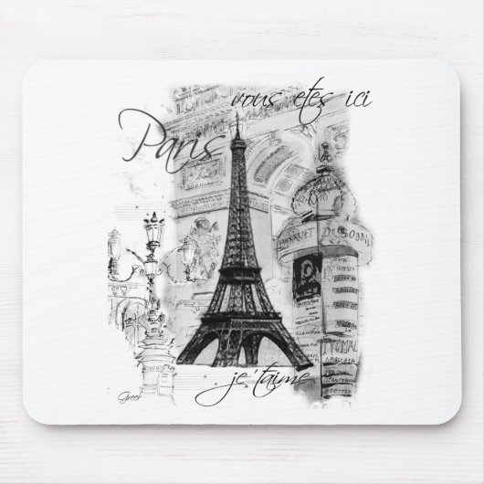 Paris Eiffelturm Französische Szene Collage Mousepad (Vorne)