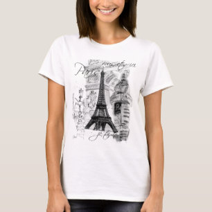 Paris Eiffelturm Französische Szene Collage T-Shirt
