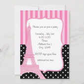 Paris Eiffelturm Französischer Dots Pink Einladung (Rückseite)