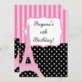 Paris Eiffelturm Französischer Dots Pink Einladung (Vorne/Hinten)