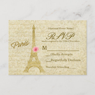 Paris Eiffelturm Gold & Pink Elegante Antwortkarte RSVP Karte