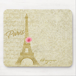Paris Eiffelturm Gold & Pink Elegantes Mauspad
