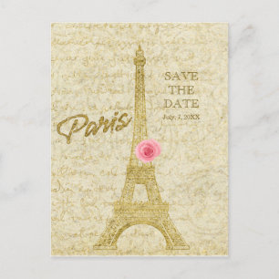 Paris Eiffelturm Gold & Pink SAVE THE DATE Ankündigungspostkarte