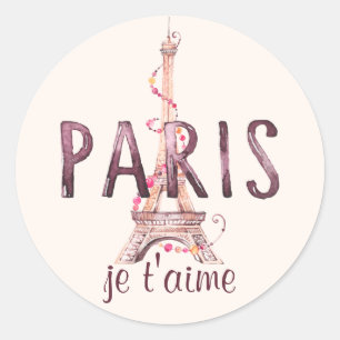Paris/Eiffelturm Je T'Aime "Ich liebe Dich" Runder Aufkleber