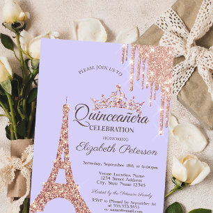 Paris Eiffelturm, Lavendel-Quinceañera-Tropfen Einladung