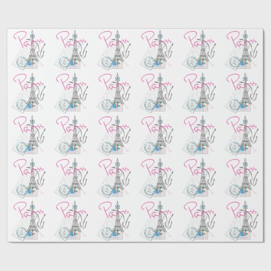 Paris Eiffelturm mit Liebe Geschenkpapier (Flach)