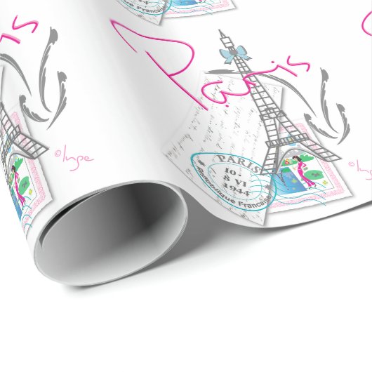 Paris Eiffelturm mit Liebe Geschenkpapier (Rolleneckpunkt)