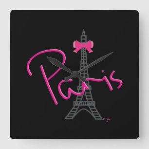 PARIS, Eiffelturm mit rosa Bogen Quadratische Wanduhr