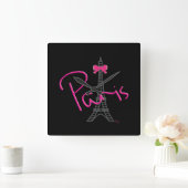 PARIS, Eiffelturm mit rosa Bow Quadratische Wanduhr (Zuhause)