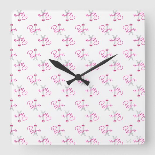 PARIS, Eiffelturm mit rosa Bow Quadratische Wanduhr (Vorderseite)