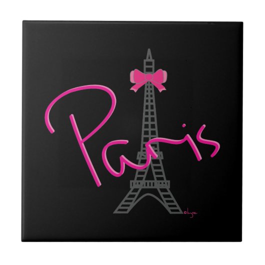 Paris Eiffelturm mit rosa Bug Fliese (Vorderseite)