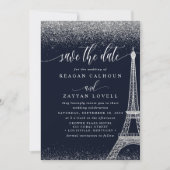 Paris Eiffelturm Navy Silber Save The Date Karte (Vorderseite)
