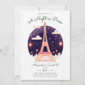 Paris Eiffelturm Night Pink Hearts Niedlich Sweet Einladung (Vorderseite)