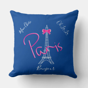 Paris, Eiffelturm Pink Bow Französisch Modernes Bl Kissen