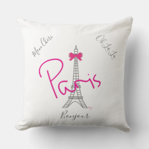 Paris, Eiffelturm Pink Bow Französisch Modernes We Kissen