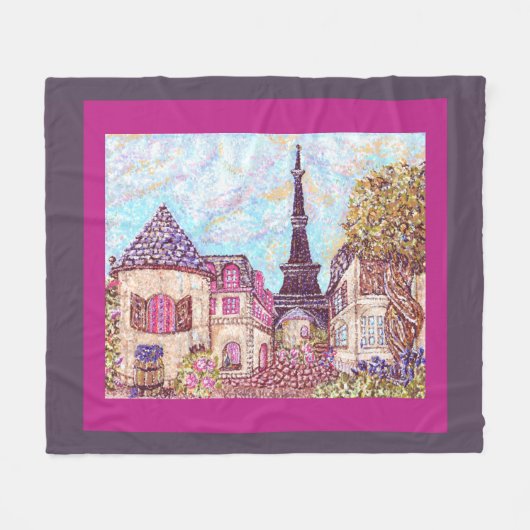 Paris Eiffelturm Pointillismus Fleece-Decke Fleecedecke (Vorderseite (Horizontal))