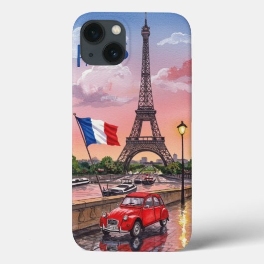 Paris Eiffelturm: Romantischer Wasserfarben-Sonnen Case-Mate iPhone Hülle (Rückseite)