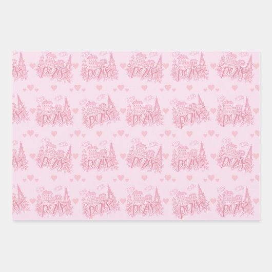 Paris Eiffelturm Rosa Geschenkpapier Set (Vorderseite)