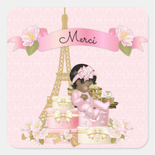 Paris Eiffelturm Rosa Gold Baby Mädchen Ethnisch Quadratischer Aufkleber