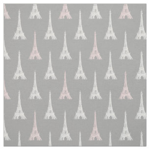 Paris-Eiffelturm-Rosa-Grau-Gewebe Stoff