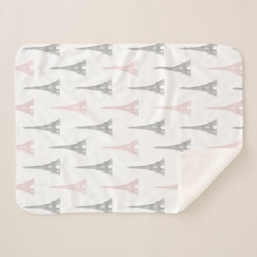 Paris-Eiffelturm-Rosa-graues Weiß Sherpadecke (Vorderseite (Horizontal))