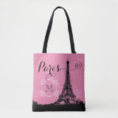 Paris-Eiffelturm-Rosa-Leinwand-Monogramm Tasche (Vorderseite)