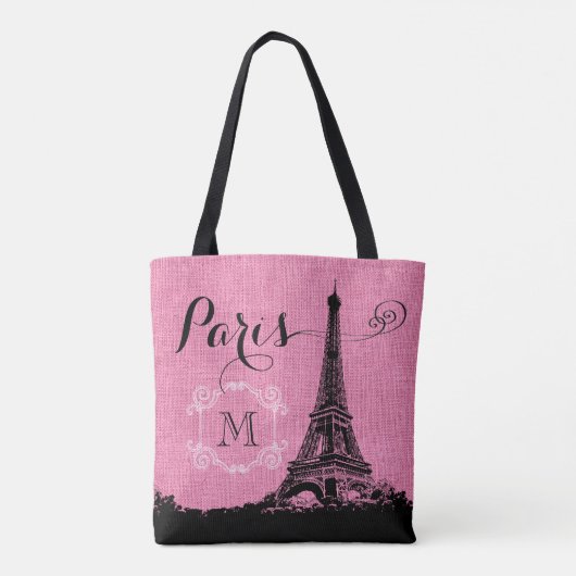 Paris-Eiffelturm-Rosa-Leinwand-Monogramm Tasche (Rückseite)