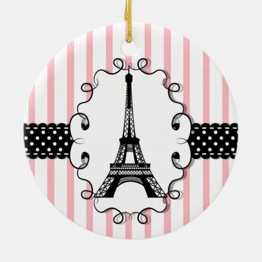 Paris-Eiffelturm-Rosa-Schwarz-Streifen Keramik Ornament (Hinten)