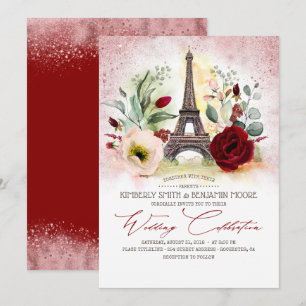 Paris Eiffelturm Roségold und Burgunder Hochzeit Einladung