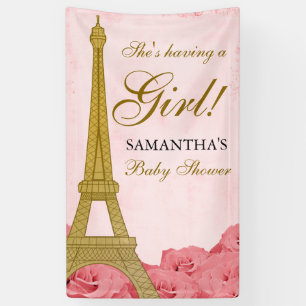 Paris Eiffelturm Rosen Rosa Gold Babyparty Banner