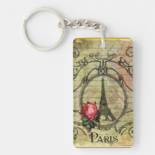 Paris Eiffelturm & rote Rose Schlüsselanhänger