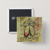 Paris Eiffelturm & rote Rose Steampunk Button (Vorne & Hinten)