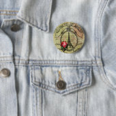 Paris Eiffelturm & rote Rose Steampunk Button (Beispiel)