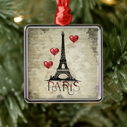 Paris, Eiffelturm Rotes Herz - Löwen Weihnachten Ornament Aus Metall (Baum)