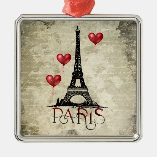 Paris, Eiffelturm Rotes Herz - Löwen Weihnachten Ornament Aus Metall (Vorne)