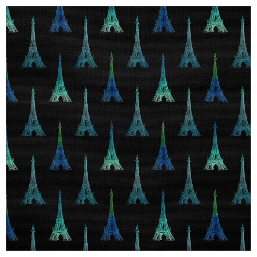 Paris-Eiffelturm-Schwarz-blaues Grün-Gewebe Stoff (Muster)