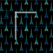 Paris-Eiffelturm-Schwarz-blaues Grün-Gewebe Stoff (Kachel)