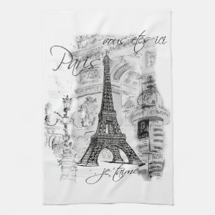 Paris Eiffelturm Schwarz-Weiß-Collage-Szene Handtuch